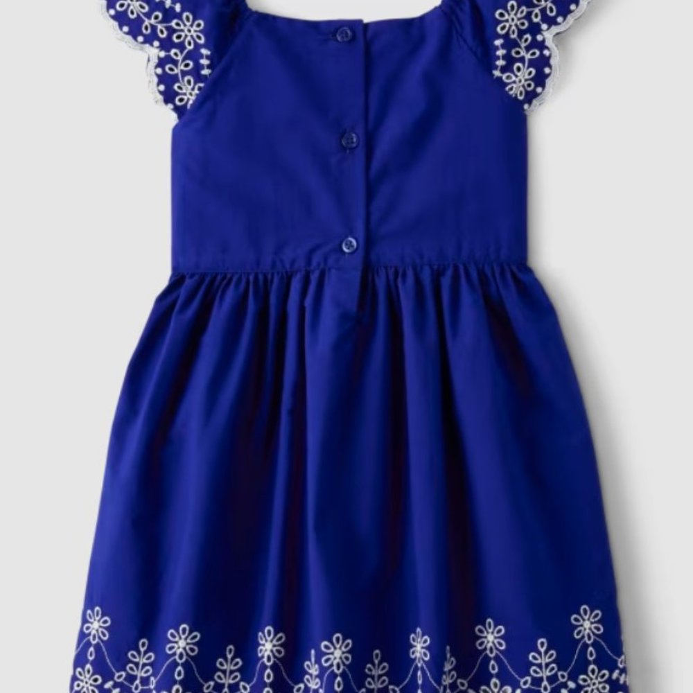 Gymboree Girls 5T Blue Belle Cotton Poplin Short Sleeve Dress NWT Eyelet Scallop - Picture 3 of 6